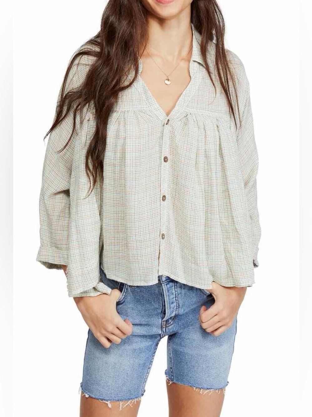 Free People Rainbow Picnic Plaid Button Down